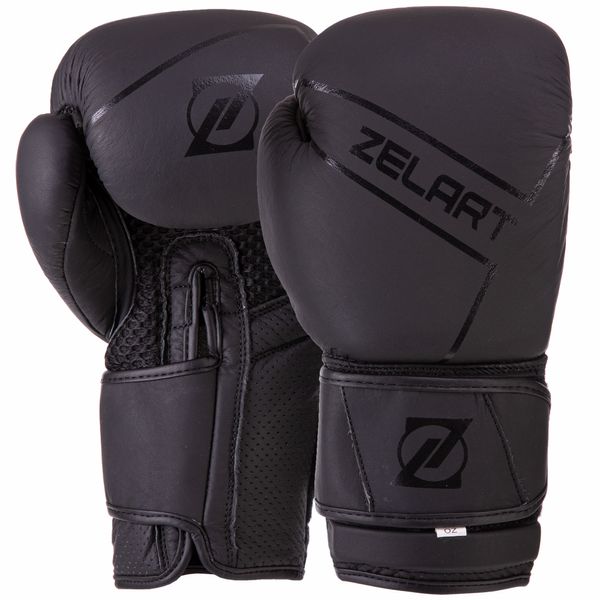 Перчатки боксерские кожаные на липучке Zelart VL-3149 10-12 унций VL-3149_Черный_12_унции фото