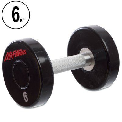 Гантель цілісна професійна LIFE FITNESS SC-80081-6 1шт 6кг чорний-червоний SC-80081-6 фото