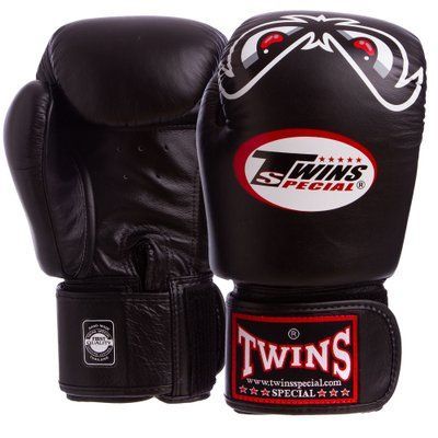 Перчатки боксерские кожаные на липучке TWINS FBGVL3-25 (р-р 10-18oz, цвета в ассортименте) FBGVL3-25_Черный_10_унции фото