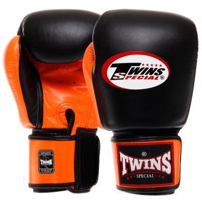 Перчатки боксерские кожаные на липучке TWINS BGVL3-2T (р-р 10-16oz, цвета в ассортименте) BGVL3-2T_Оранжевый-черный_10_унции фото
