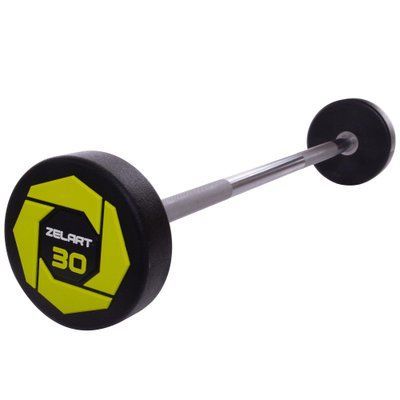 Штанга фіксована пряма поліуретанова Zelart Urethane Barbell TA-2689-30 довжина-107см 30кг чорний-салатовий TA-2689-30 фото
