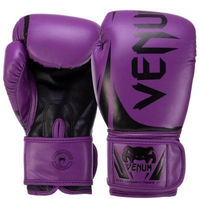 Перчатки боксерские кожаные на липучке VENUM CHALLENGER VN0661 (р-р 10-14oz, цвета в ассортименте) VN0661_Фиолетовый-черный_10_унции фото