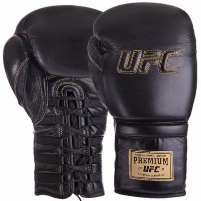 Перчатки боксерские кожаные на шнуровке UFC PRO Prem Lace Up UHK-75047 (размер 18oz, черный) UHK-75047 фото