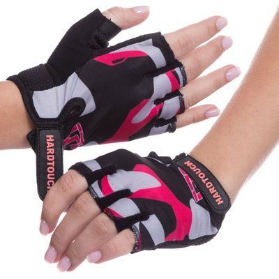 Перчатки для фитнеса HARD TOUCH FG-009 (PVC, PL, открытые пальцы, р-р XS-L, черный-розовый) FG-009_M фото