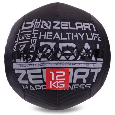 Мяч набивной для кроссфита 12кг Zelart FI-2637-12 (MD1293-12) (PVC, PP, резина, d-35см, черный) FI-2637-12 фото