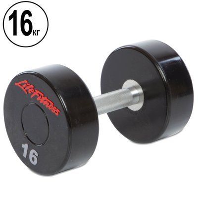 Гантель цілісна професійна LIFE FITNESS SC-80081-16 1шт 16кг чорний-червоний SC-80081-16 фото