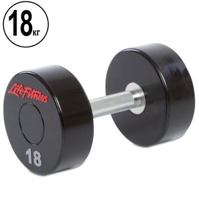 Гантель цілісна професійна LIFE FITNESS SC-80081-18 1шт 18кг чорний-червоний SC-80081-18 фото