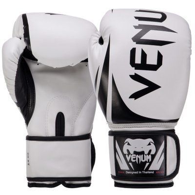 Перчатки боксерские кожаные на липучке VENUM CHALLENGER VN1108 WHITE (кожа, р-р 10-12oz, белый) VN1108_Белый-черный_10_унции фото