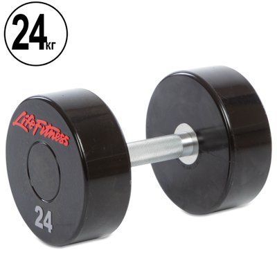 Гантель цілісна професійна LIFE FITNESS SC-80081-24 1шт 24кг чорний-червоний SC-80081-24 фото