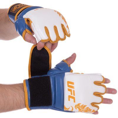 Рукавиці для змішаних єдиноборств MMA шкіряні UFC TrueThai UTT-75399 S-M синій-білий UTT-75399 фото
