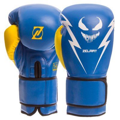 Перчатки боксерские PU Zelart BO-1420 (размер 10-14oz, цвета в ассортименте) BO-1420_Синий-желтый_12_унции фото