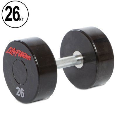 Гантель цілісна професійна LIFE FITNESS SC-80081-26 1шт 26кг чорний-червоний SC-80081-26 фото