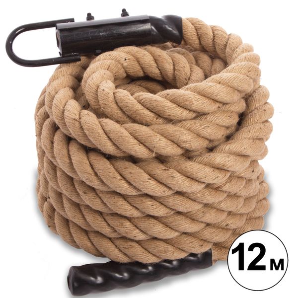 Канат спортивный для лазанья с креплением COMBAT BATTLE ROPE Zelart FI-0910-12 (сизаль, ручки:винил, l-12м,d-5см) FI-0910-12 фото