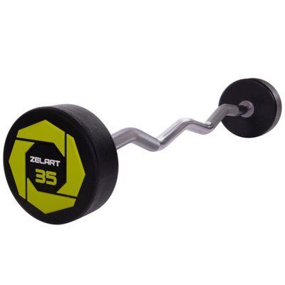 Штанга фіксована вигнута поліуретанова Zelart Urethane Barbell TA-2690-35 довжина-110см 35кг чорний-салатовий TA-2690-35 фото