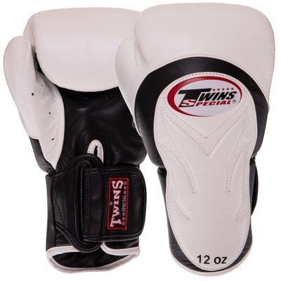 Перчатки боксерские кожаные на липучке TWINS BGVL6 (р-р 10-16oz, цвета в ассортименте) BGVL6_Черный-белый_10_унции фото