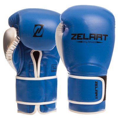 Перчатки боксерские PU Zelart BO-1384 (размер 10-14oz, цвета в ассортименте) BO-1384_Синий-серебряный_10_унции фото