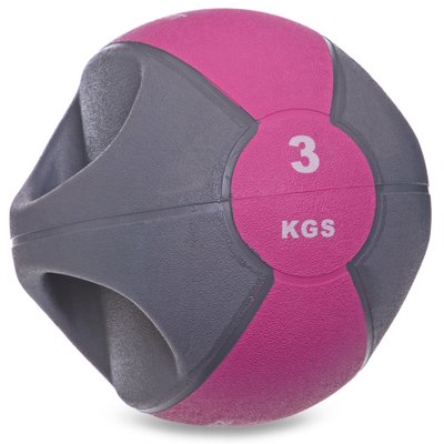 Мяч медицинский медбол с двумя рукоятками Zelart FI-2619-3 3кг (MD1213-3) (резина, d-23см, серый-розовый) FI-2619-3 фото
