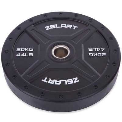 Бамперные диски для кроссфита Bumper Plates резиновые d-51мм Zelart TA-2258-20 20кг (d-45см,черный) TA-2258-20 фото