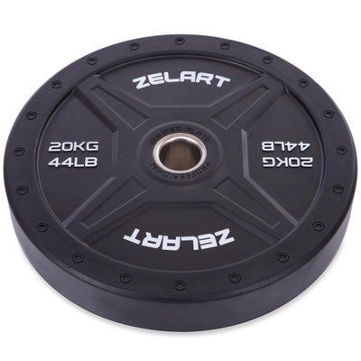 Диски (блини) бамперні для кросфіту Zelart Bumper Plates TA-2258-20 50,4мм 20кг чорний TA-2258-20 фото