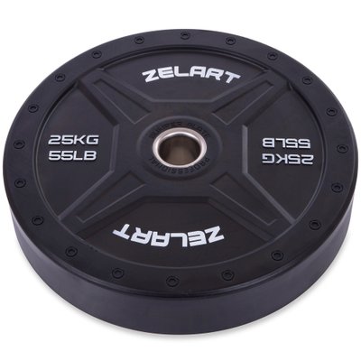 Бамперные диски для кроссфита Bumper Plates резиновые d-51мм Zelart TA-2258-25 25кг (d-45см,черный) TA-2258-25 фото