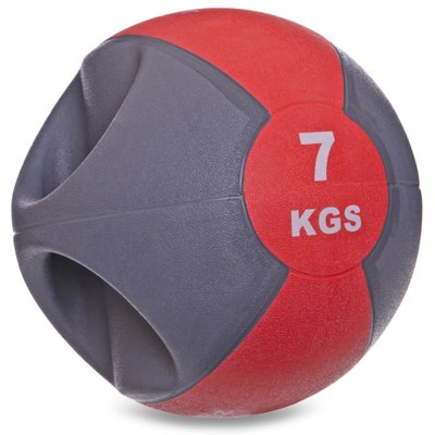 Мяч медицинский медбол с двумя рукоятками Zelart FI-2619-7 7кг (MD1213-7) (резина, d-27,5см, серый-красный) FI-2619-7 фото