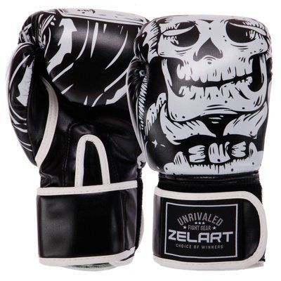 Перчатки боксерские FLEX на липучке Zelart SKULL BO-5493 (р-р 8-12oz, цвета в ассортименте) BO-5493_Черный_8_унции фото