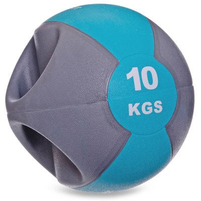 Мяч медицинский медбол с двумя рукоятками Zelart FI-2619-10 10кг (MD1213-10) (резина, d-27,5см, серый-синий) FI-2619-10 фото