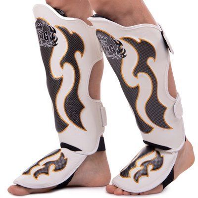 Защита голени и стопы Муай Тай, ММА, Кикбоксинг кожаная TOP KING Super Snake TKSGEM-01SV-W (р-р S-XL, цвета в ассортименте) TKSGEM-01SV-W_Белый-серебряный_S фото