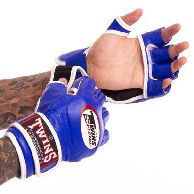 Рукавиці для змішаних єдиноборств MMA шкіряні TWINS GGL-6 M-XL кольори в асортименті GGL-6_Синий_M фото