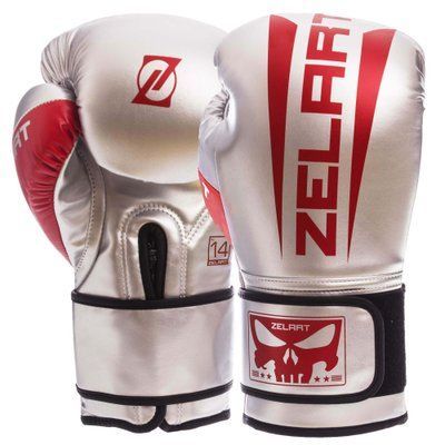 Перчатки боксерские PU Zelart BO-1323 (размер 10-14oz, цвета в ассортименте) BO-1323_Серебряный-красный_10_унции фото