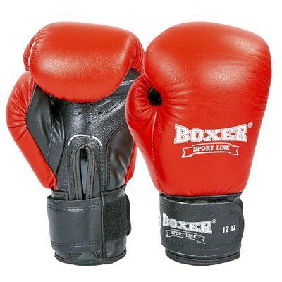 Перчатки боксерские кожаные BOXER 2023 (размер 10-12oz, цвета в ассортименте) 2023_Красный-черный_12_унции фото
