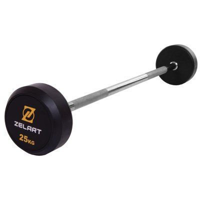 Штанга фіксована пряма прогумована Zelart Rubber Coated Barbell TA-2685-25 довжина-95см 25кг чорний TA-2685-25 фото