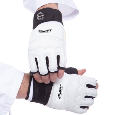 Перчатки для тхэквондо с фиксатором запястья Zelart BO-2310-W (PU, полиэстер, р-р XS-XL, белый) BO-2310-W_L фото