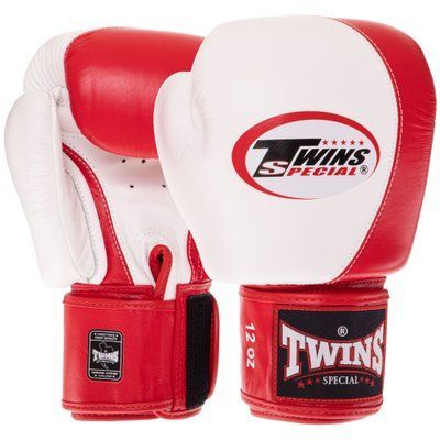 Перчатки боксерские кожаные на липучке TWINS BGVL8 VELCRO (р-р 10-14oz, цвета в ассортименте) BGVL8_Белый-красный_10_унции фото