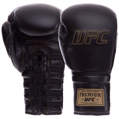 Перчатки боксерские кожаные на шнуровке UFC PRO Prem Lace Up UHK-75044 (размер 12oz, черный) UHK-75044 фото