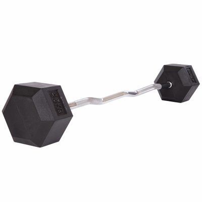 Штанга фіксована вигнута прогумована Rubber Hexagon Barbell Zelart TA-6231-45 довжина-95см 45кг чорний TA-6231-45 фото