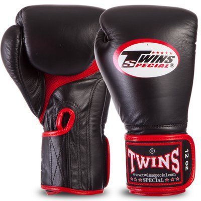 Перчатки боксерские кожаные на липучке TWINS BGVLA1 (р-р 12-16oz, цвета в ассортименте) BGVLA1_Черный_12_унции фото