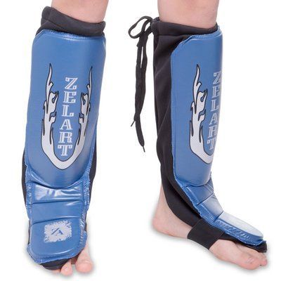 Защита голени и стопы Муай Тай, ММА, Кикбоксинг Zelart ZB-7024 (кожа, р-р L-XL, цвета в ассортименте) ZB-7024_Синий_XL_(h-34см,_l-20см) фото