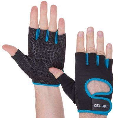 Перчатки для фитнеса и тренировок ZELART MA-3885 (PL, эластан, открытые пальцы, размер XS-XL, цвета в ассортименте) MA-3885_Черный-синий_S фото