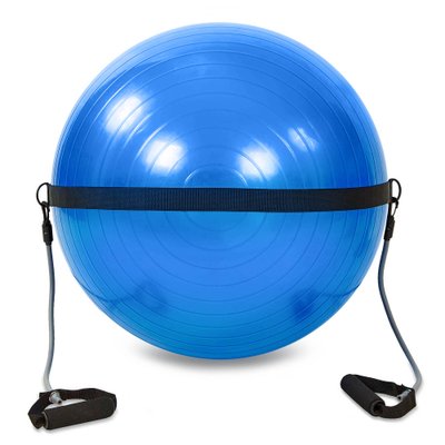 Мяч для фитнеса (фитбол) глянцевый с эспандерами и ремнем для крепл 65см PRO-SUPRA FI-0702B-65 (1100г, ABS, синий) FI-0702B-65 фото