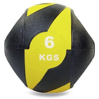 М'яч медичний медбол з двома ручками Record Medicine Ball FI-5111-6 6кг чорний-жовтий FI-5111-6 фото