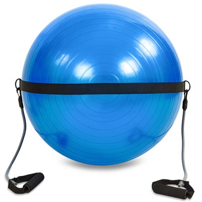 Мяч для фитнеса (фитбол) глянцевый с эспандерами и ремнем для крепл 75см PRO-SUPRA FI-0702B-75 (1500г, ABS, синий) FI-0702B-75 фото