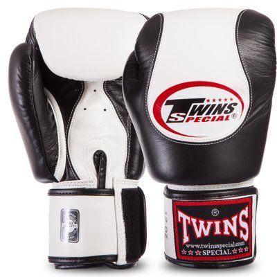 Перчатки боксерские кожаные на липучке TWINS BGVL9 (р-р 12-16oz, цвета в ассортименте) BGVL9_Черный-белый_12_унции фото