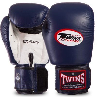 Перчатки боксерские кожаные на липучке TWINS BGVLA2 (р-р 10-16oz, темно-синий-белый) BGVLA2_10_унции фото