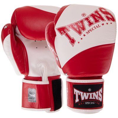 Боксерські рукавиці шкіряні TWINS VELCRO BGVL10 10-14унцій кольори в асортименті BGVL10_Белый-красный_10_унции фото