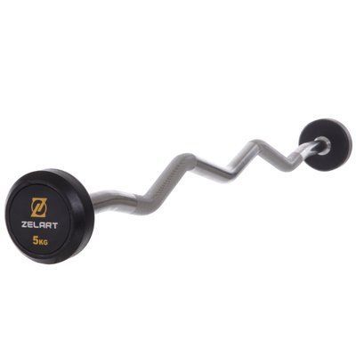 Штанга фіксована вигнута прогумована Zelart Rubber Coated Barbell TA-2687-5 довжина-95см 5кг чорний TA-2687-5 фото