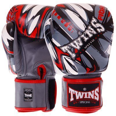 Перчатки боксерские кожаные на липучке TWINS FBGVL3-55 DEMON (р-р 10-14oz, серый-красный) FBGVL3-55_Серый-красный_10_унции фото