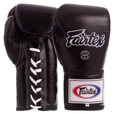 Перчатки боксерские кожаные на шнуровке FAIRTEX BGL6 (р-р 10-16oz, цвета в ассортименте) BGL6_Черный_14_унции фото