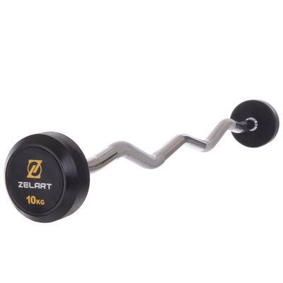 Штанга фіксована вигнута прогумована Zelart Rubber Coated Barbell TA-2687-10 довжина-95см 10кг чорний TA-2687-10 фото