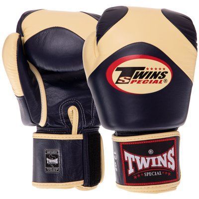 Боксерські рукавиці шкіряні TWINS VELCRO BGVL13 10-14унцій кольори в асортименті BGVL13_Темно-синий-ванильный_10_унции фото